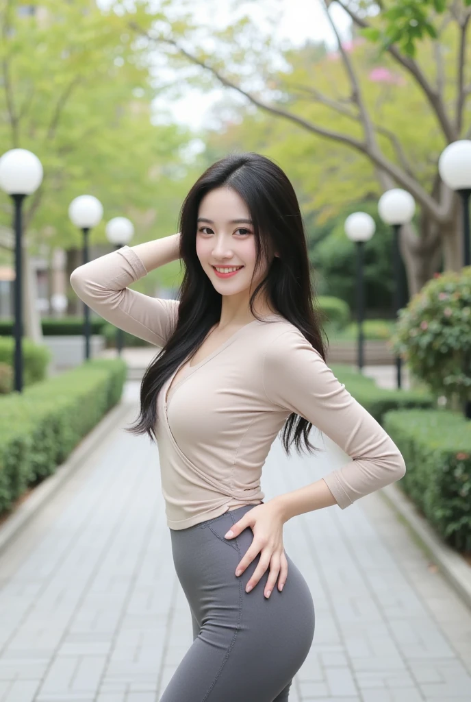 UHD, Extra close-up of cute Korean female, ponytail, hazel eyes, Make a happy expression and holding with coffee cup, wearing tank top, sitting in mini cafe and bokeh background