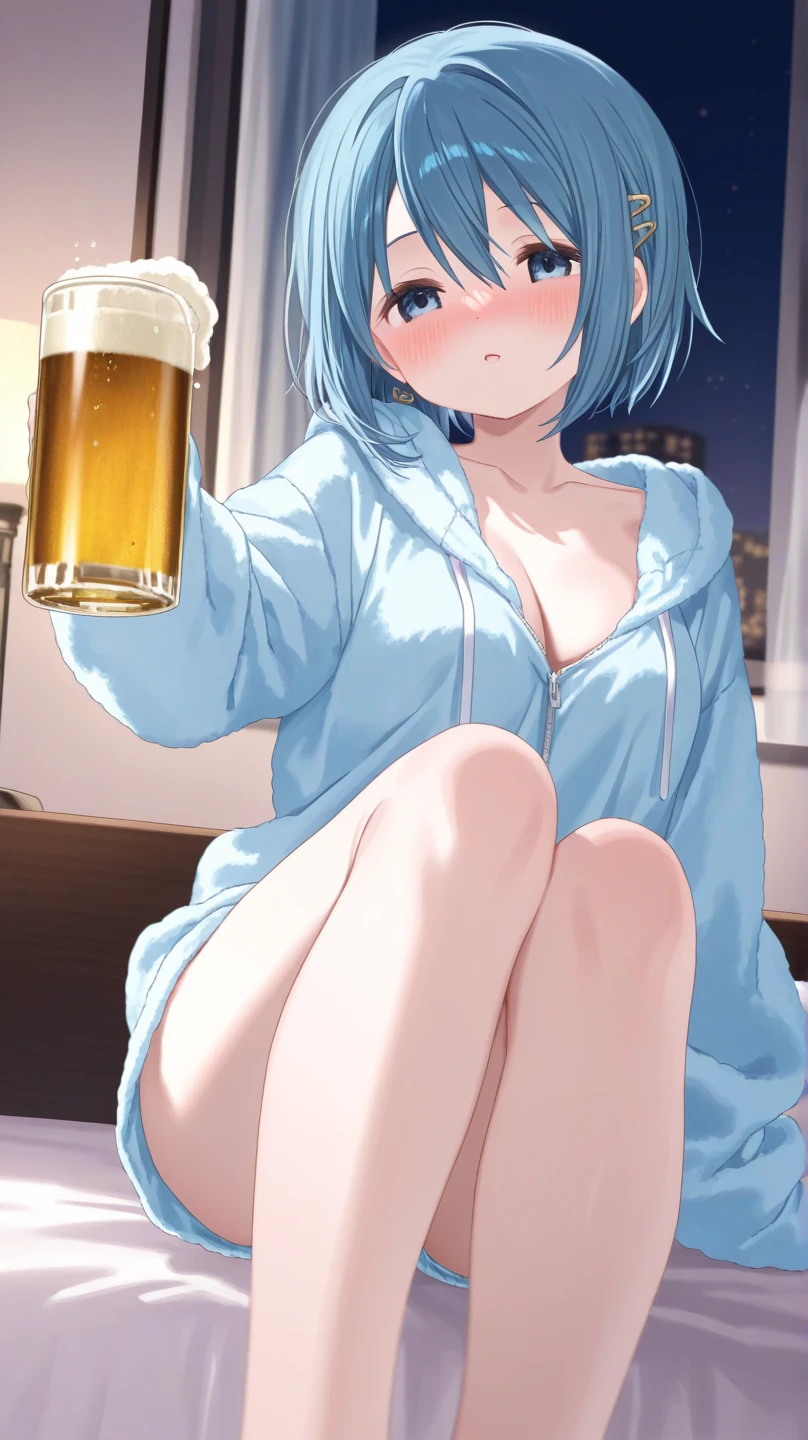 a close up of a naked girl in public area taking a drink, 1girl, breasts, nipples, censored, hetero, mosaic censoring, 1boy, sex, nude, penis, short hair, vaginal, tongue out, blue hair, tongue, cum, navel, completely nude, red eyes, blush, collar, ahegao, sweat, alcohol, pussy, large breasts, open mouth, male pubic hair, arm support, spread legs, can, cum in pussy, saliva, solo focus