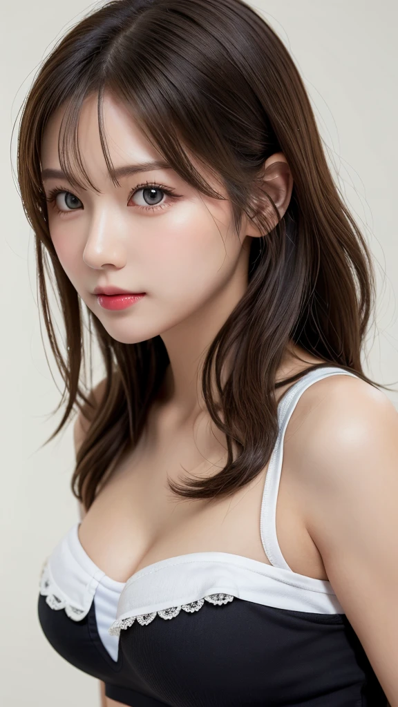 (ultra detailed skin),curvy,petite,beautiful breasts,large breasts,pale skin,pointy breasts,erect nipples,(fantasy art,Highest image quality,Hyperrealist portrait,(8k),ultra-realistic,best quality, high quality, high definition, high quality texture,high detail,beautiful detailed,fine detailed,extremely detailed cg,detailed texture,a realistic representation of the face,masterpiece,Sense of presence,Dynamic,bold),(thin hair),(soft hair),Swept long bangs,extra light coppery amber hair,hair over one eye,office lady