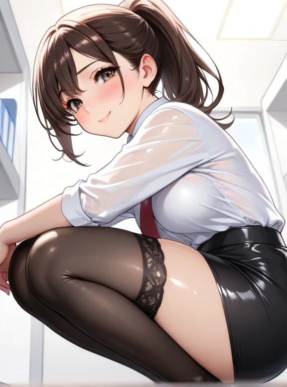(masterpiece, highest quality:1.2), 1 girl,(Thin black pantyhose:1.2), blush,Sweaty,Accurate ???????,smile,(Misaka Mikoto:1.1),(school uniform:1.2),Love Hotel,(Bukkake:1.2),(sex:1.2),Leg spread