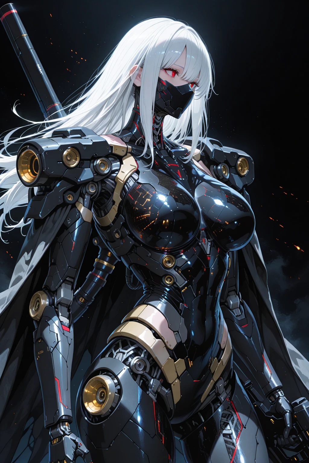 a close up of a woman with a sword and armor, pale black armor, armor girl, mechanized valkyrie girl, heavy fantasy armor, cyborg - girl with silver hair, beautiful armor, cyberpunk robotic elvish queen, stunning armor, dominatrix assassin robot, white armor, in white futuristic armor, cyborg girl, girl in mecha cyber armor, cyborg - girl