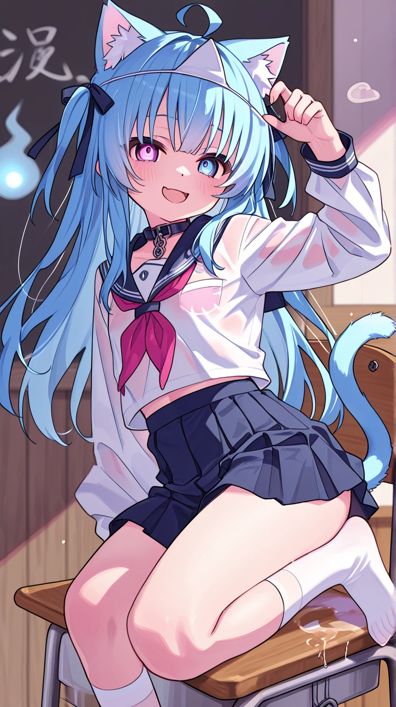 NSFW,One woman,blue eyes,Blue Hair,choker,Hair between the eyes,Medium Hair,Side Ponytail,スターchoker,Small breasts,Checkered Beret、Crown、ブルースターchoker、Star Earrings、Blue Ascot、Plaid jacket、Checked skirt、Layered Skirt、Partially fingerless gloves、Star Bracelet、Mismatched legwear、Thigh straps,(Perfect hands),(Perfect Anatomy),(masterpiece),(highest quality),Embarrassed,blush,In heat,(Ecstasy face:1.5),(orgasm:1.5),(One man:1.5),(Having sex:1.5),Side view