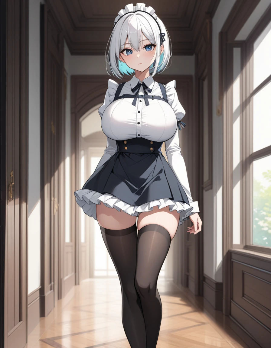 genshinNoel, Noel, Braiding, flower, hair flower, hair ornaments, short hair, Silver Hair, (Green Eyes:1.5),Big smile、Young beautiful girl、
, black pantyhose, pantyhose、
break indoors, Research Room,
break looking at viewer, (Cowboy Shot:1.5),
break (masterpiece:1.2), highest quality, High resolution, unity 8k wallpaper, (figure:0.8), (Beautiful fine details:1.6), Highly detailed face, Perfect lighting, Highly detailed CG, (Perfect hands, Perfect Anatomy),