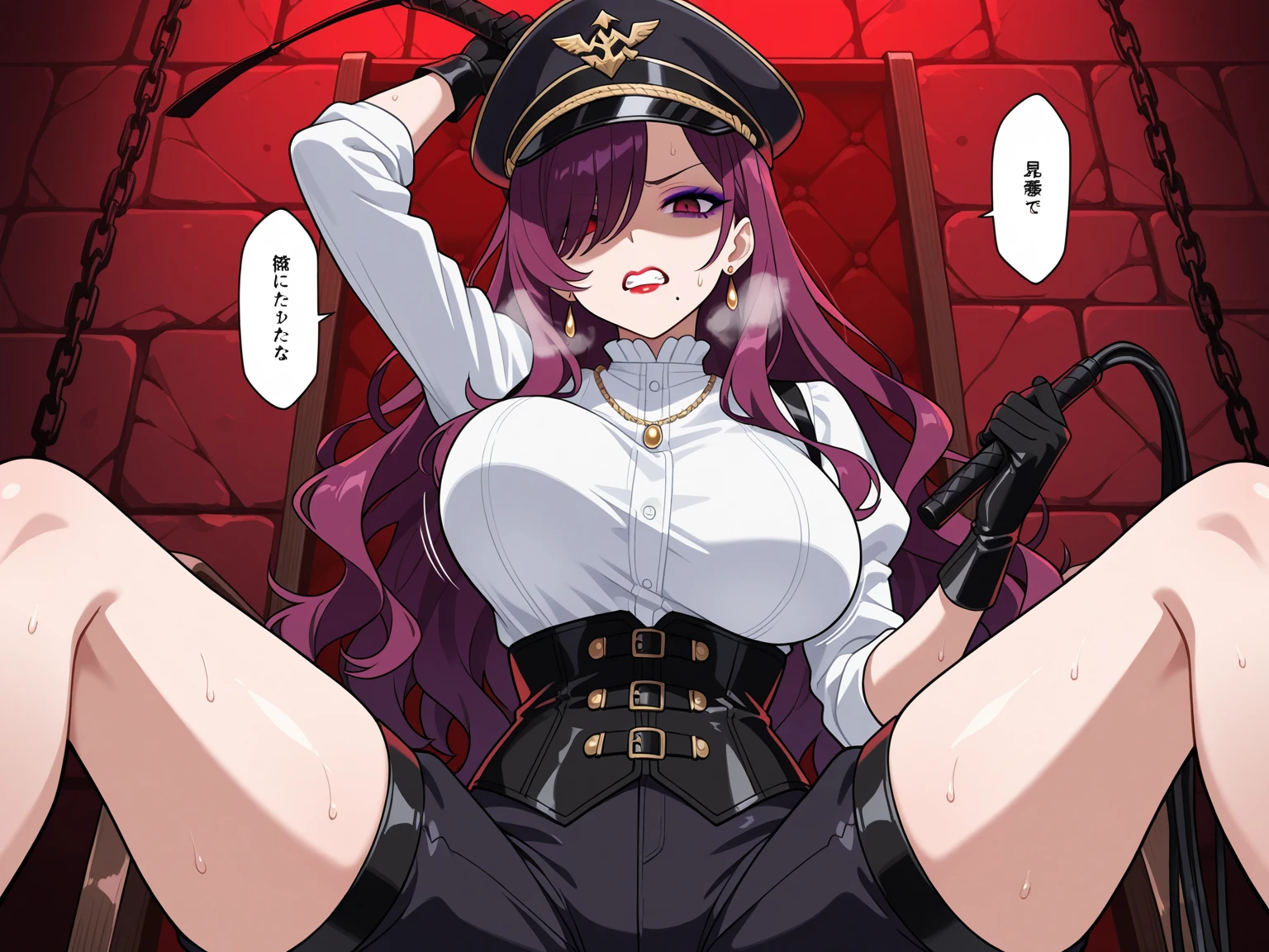 (masterpiece, Highest quality, 1 Girl, alone, Intricate details, chromatic aberration), Realistic, ((Medium breath)),Long Hair, Redhead, Red ornament on head, pink highlights, Amber Eyes, Earrings, Sharp eyes, necklace, Neon Shirt, Torn shorts, Unbuttoned jacket, turtleneck, night, Against the wall, Brick wall, graffiti, Dim lighting, alley, View your viewers,身naked体, Expose your breasts,naked、Beautiful woman, Black Hair, White skin,Big nipples、Breastfeeding、Great Khan、Leg spread、Spread your genitals with both hands、Woman rides on man、Penis insertion、、Pleasure、Climax、Milk out