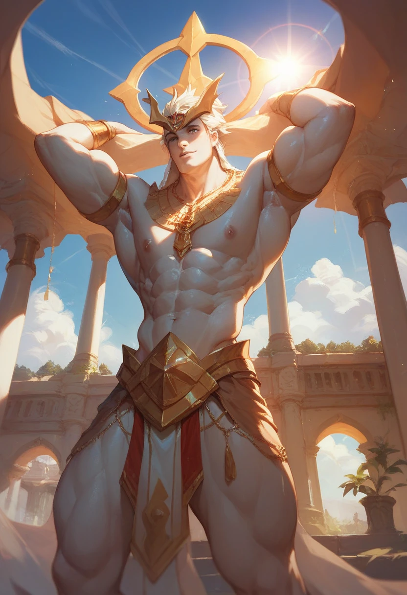 Sculpture design,Figures,GK model,(The whole body of the character),Expose muscles,(sexy for),(Exquisite base),The colors of the clothes are gold and white,Transparent texture,Wu Yifan,musculous
