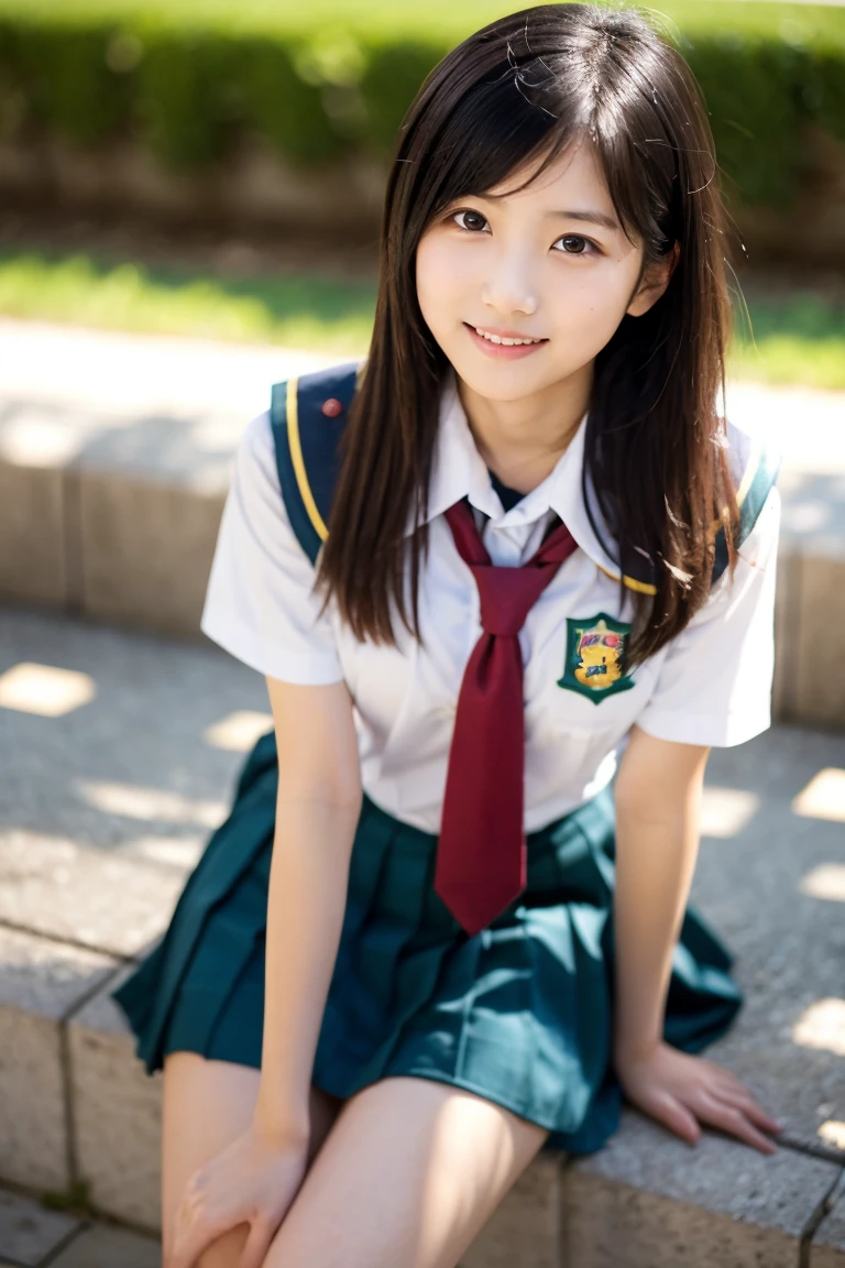 (((​masterpiece))),  (One beautiful Japan girl, classmates, landscape and innocence，kawaii) ，超A high resolution, Realistic, ultra-detailliert, 8K,top-quality, Extremely detailed, Detailed background,A slender,very beautiful japanese girl, Detailed face:1.3), (Boyish short-haired，A dark-haired :1.4), (a baby face，kawaii系,adorable 14 year old girl), (Perfect body:1.1),  (Brown blazer, Light brown pleated mini skirt), Provocative smile,Please show me your beautiful teeth,rosy cheeks，Super Detailed Face、Detailed lips、A detailed eye、small gravure idol，Transparent skin、Lori，Japanese high school uniform with the school emblem on the chest，((Skirt combing，Please show me your white frilly pants))，amazing, finely detail,(In the classroom), ((Full body shot)), Perfect Anatomy, Photorealsitic,Photography, Perfect Skin, Warm air，(beautiful thigh，Perfect feet with no discomfort)，Expectations and anxieties，Sexy pose looking at camera，电影灯光