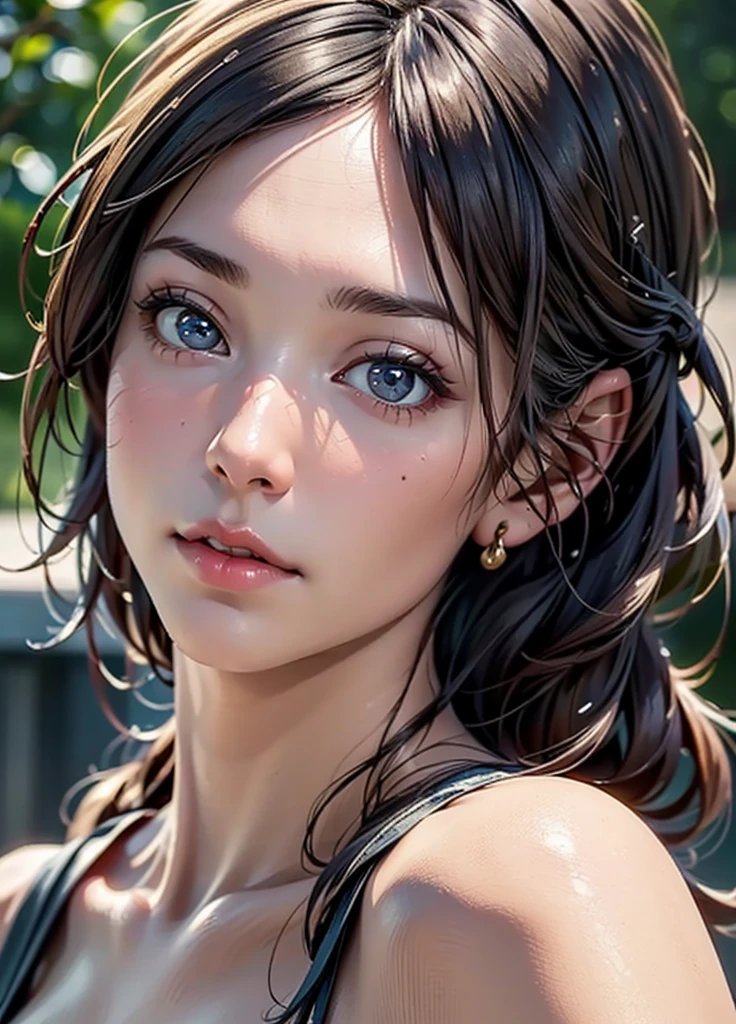 (award winning 64k concept art:1.2) of (black young woman:1.2) in bikini, sweet, in oasis, holding her breath, wet hair, front, epic, god rays, wet, centered, upper body, (masterpiece:1.2), (best quality:1.3), Amazing, highly detailed, beautiful, finely detailed, warm soft color grading, (Depth of field:1.4), extremely detailed 64k, fine art, stunning, iridescent, (shiny:1.4), (light reflections:1.3), (crisp:1.6), silver short curls, spring, vibrant, sunlit, (edge detection:1.4), absurdres, impressive, 120mm, glittering, extremely clear, lens flare, motion lines, beautiful eyes, tatoo on the hand