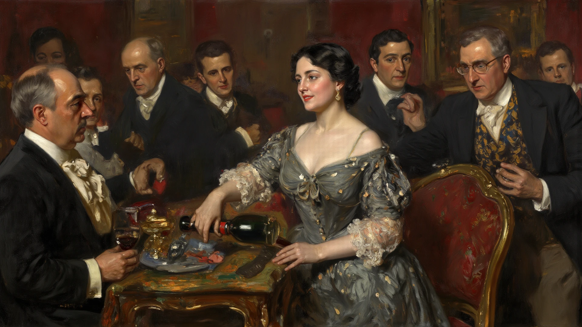 a woman in a blue dress standing at the bar, inspired by Edouard Manet, Bar at the Folies Bergere,  Jean-Louis-Ernest Meissonnier, Eugene de Blaas, Theodore Chasserio, Vincent Lefebvre, Albert Lynch, Saturday night at the saloon, in the movie "The Victorian Aristocrat", Vincent Lefebvre.