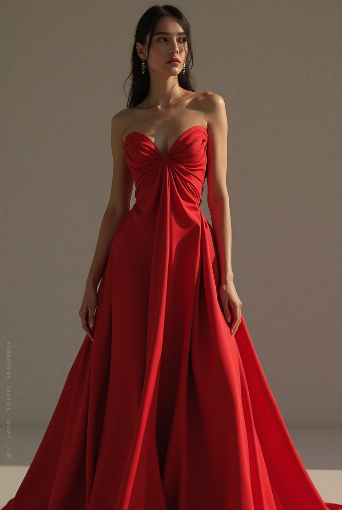 a woman in a red dress leaning against a wall, smiley face smile on face, huge breasts, hot body curves, beautiful flowers, wearing red dress, she arrived in a red dress, girl wears a red dress, red dress, sexy red dress, in a red dress, wearing a red dress, indian super model, red short dress, sleeveless red dress, female camila mendes, black and red dress, female gigachad, elegant red dress