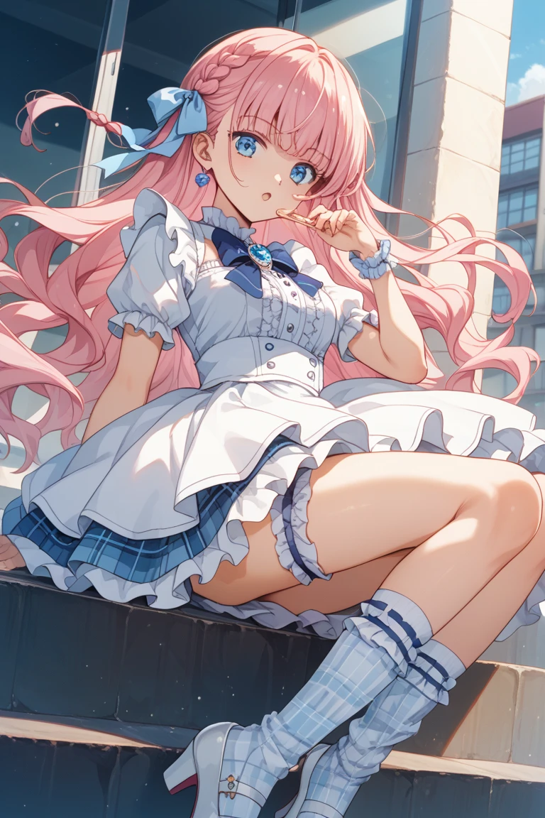 pink hair blue eyes girl with cat ears only