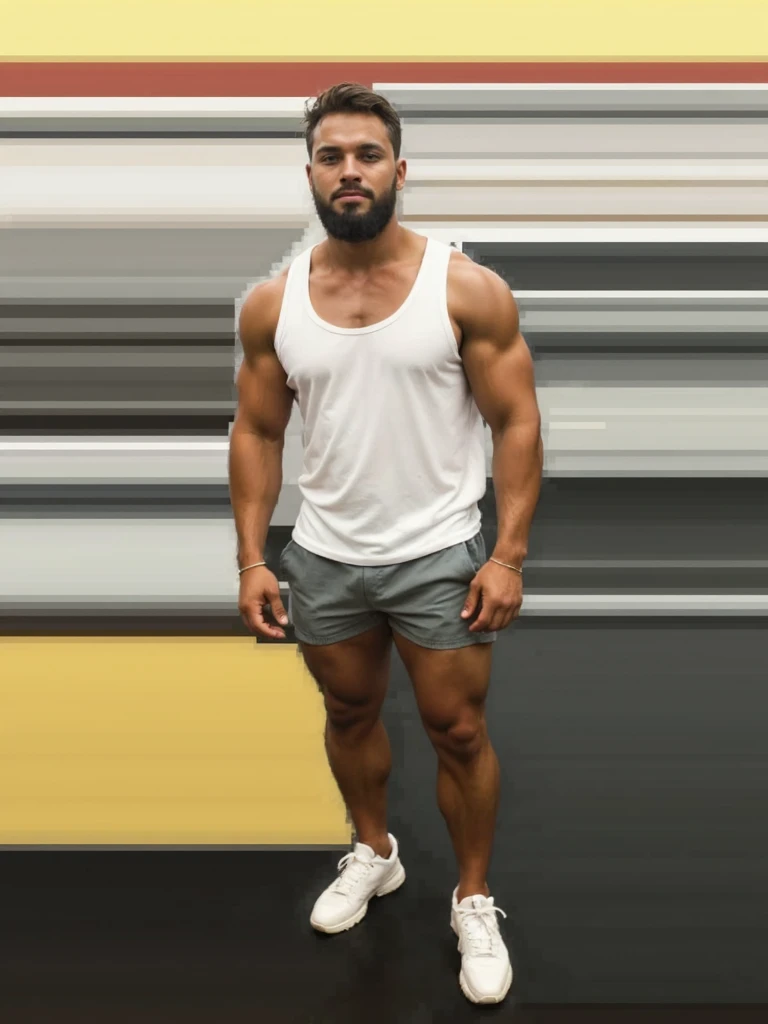 A brown Indian Healthy man With beard standing In Smallest underwear