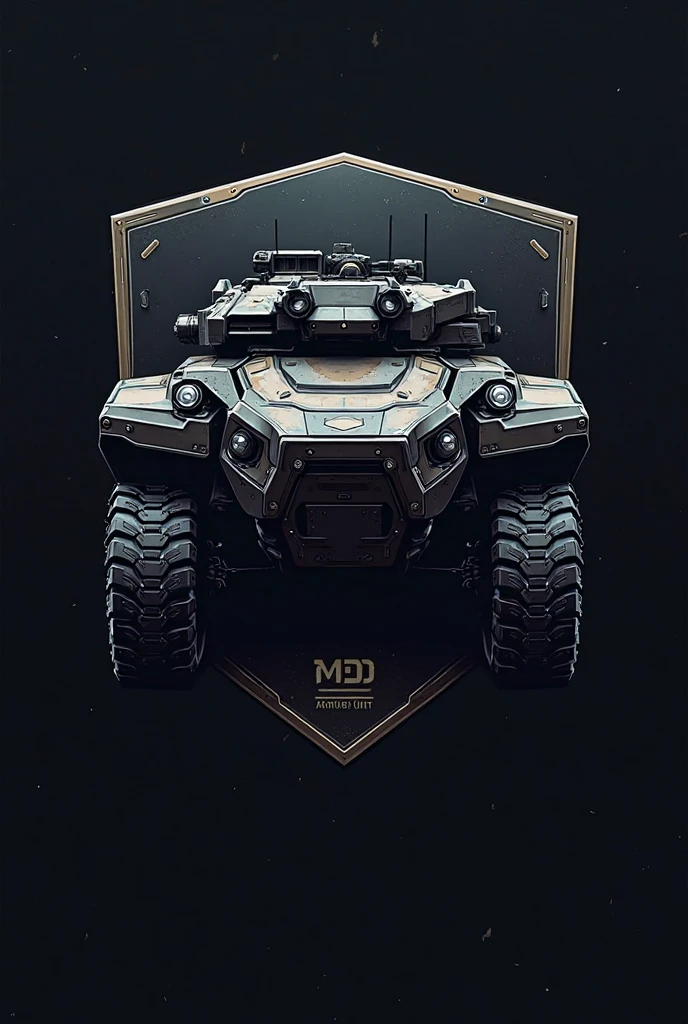 Create a logo for t shirt using a assault amphibious tanks with trident at the back