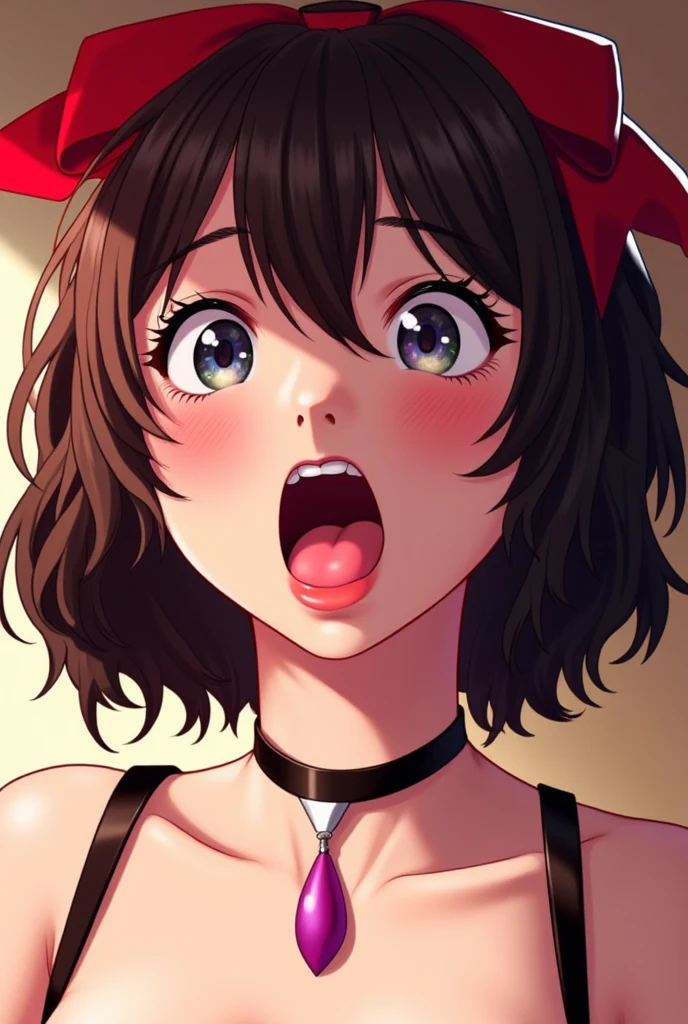 Rabbit Girl、from side, Close-up of the mouth、Baby face、tongue、long tongue、((I have my mouth wide open、Show back teeth、Stick out the tongue))、Concentrate on the tongue、((Show the inside of the mouth))、A smile、Colossal tits、cleavage of the breast、Halter neck bikini、​masterpiece、top-quality、Watercolor style、teak、