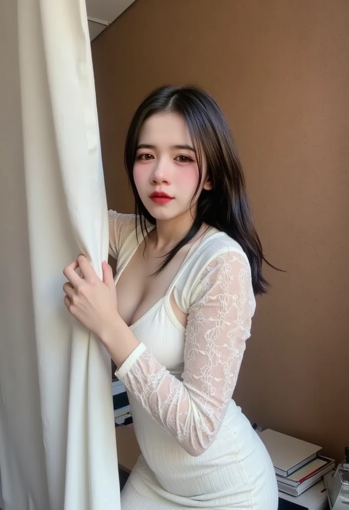 a close up of a woman in a white dress posing for a picture, korean girl, beautiful asian girl, japanese goddess, good young girl, asian girl, gorgeous chinese model, gorgeous young korean woman, young and cute girl, beautiful south korean woman, sexy girl, chinese girl, sakimichan, sexy look at the camera, korean woman, 18 years old