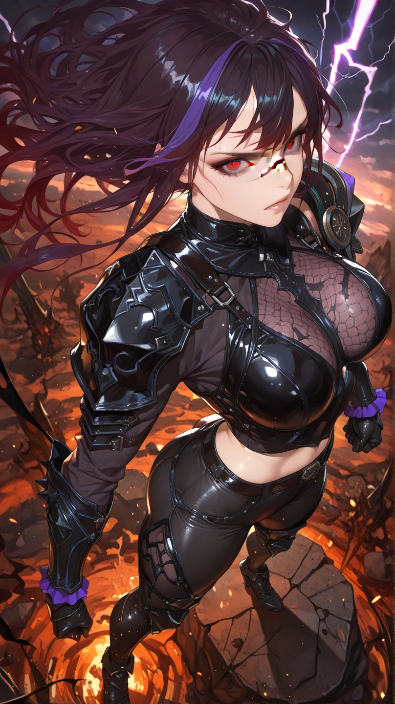 Brown skin,Pink Long Hair,heroic look,dark elves,Female swordsman,Long black cape,Tall,Bumpy,scantily clad,Two-dimensional style,Big breasts and buttocks,Expose half milk,The facial features are so handsome,Knights of the Demon Realm,Ingrid,Brown skin,