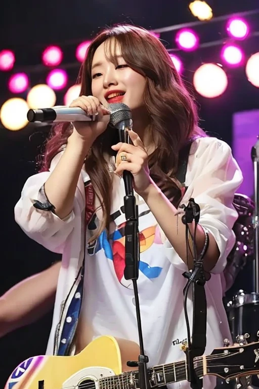tmasterpiece,best qualityer,orthofacial,A girl licks a microphone,huge tit,looking at viewert