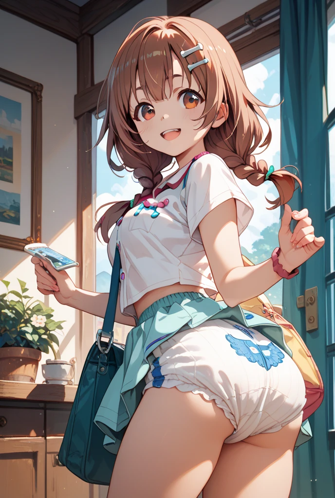 Full Body, Full Body Illustration, Best Illustration, Schoolchild, (((Best Quality)), ((Masterpiece)), (Details: 1.4), Anatomical, Award-winning concept art, Beautiful, fine details, portraits, Look at the Viewer, ((Show Full Body)), 1 Girl, Full Body, Solo, 3 Years Old, Idol, Child Actor, Golden and Brown Hair, Short Hair, Blue and Pink Eyes, Big Eyes, Vine Peta, Cute Ruffled Underwear, Panties, Skirt, White panties, Wet, Shirt, Wet clothes, Skirt lift, Blush, Classroom, Navel out, Clothes lift,Simple background, Lift yourself, Show bra, Idol fashion, Ruffles, Look away, Short sleeves, loli, skinny, elementary school, last scene of movie, loli, child, cute, young, juvenile, young appearance,, fantastic visual depiction, professional effects, Beautiful girl, petite girl, city see-through material, unevenness, absurdity,