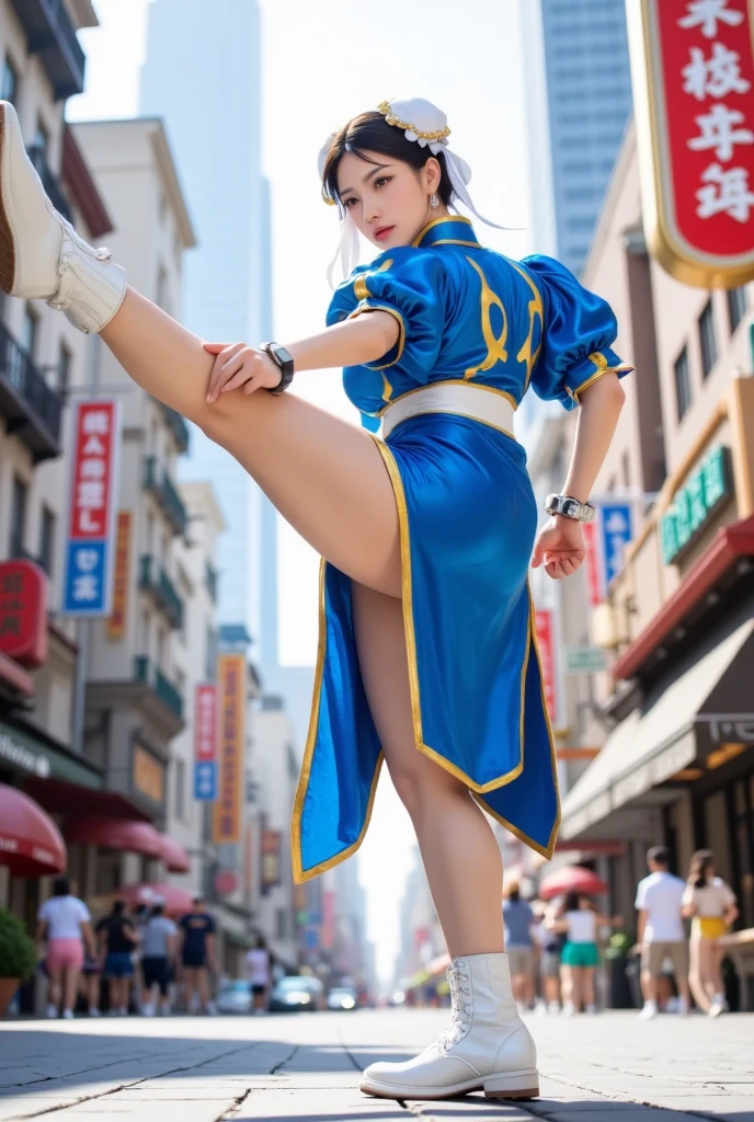 Crie uma obra-prima hiper-realista de Chun-Li sexy, Deusa da beleza, she is adorable , has well-shaped lips. She is known for her classic and graceful beauty, corpo definido com curvas sexy, the iconic character from the sixth Street Fighter game. Capture your dynamic fighting stance and powerful kicks with exquisite detail. (roupa sexy, erotic costume, micro roupa intima, micro calcinha trasparente mostrando pussy, pussy aparecendo, seios grandes naturais , mamas grandes saindo, chun-li gostosa erotica). The image should be in high definition (hard disk) and rendered in stunning 8K resolution, mostrando todos os recursos e texturas intrincados. Pay attention to the fine details of Chun-Li's costume, incluindo seu vestido qipao tradicional e penteado de chifre de boi exclusivo. Use dramatic lighting to increase the intensity of the scene, emphasizing your strength and determination. This photographic request aims to immortalize Chun-Li as a true work of art, mostrando sua beleza seu corpo malhado, sensual, Grace and prowess in the martial arts. Pornographic Images