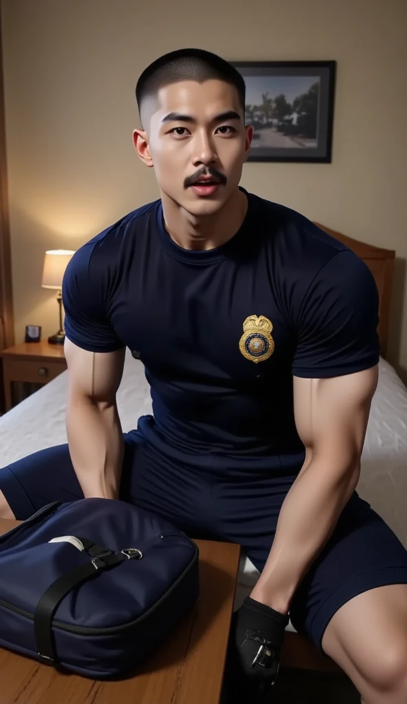 1 young handsome guy,20-22 years old,police officers,Interpol,Police Department,Handsome,musculous,hairy bodies,police uniforms(Fine eye 1:3),Black eyes,full bodyesbian , epic reality , epic photorealistic , ultra realism , photorealistic , only male , only boy , full length shot (fls) , ((slutty micro thong ))