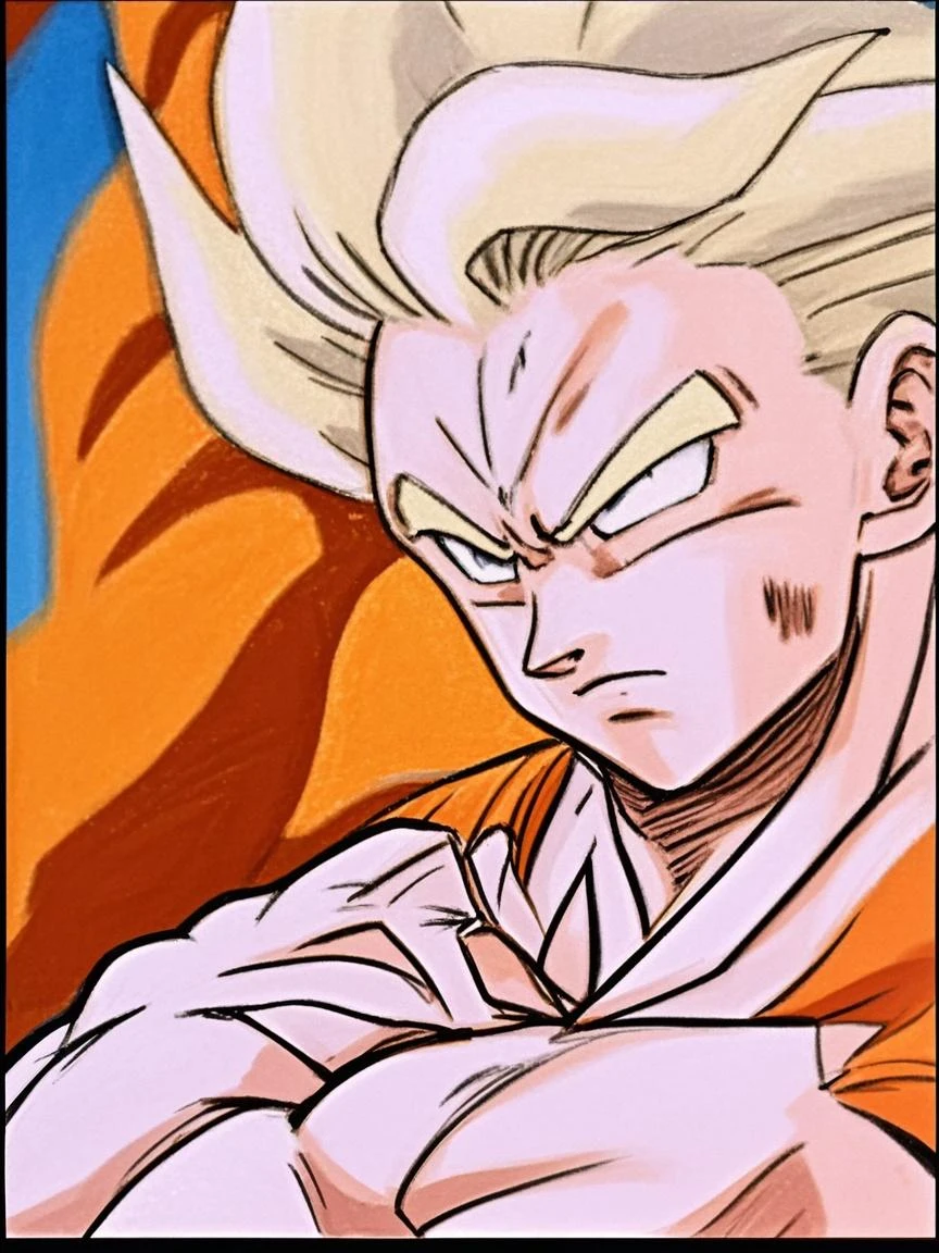 um close up de um personagem de desenho animado com um rosto muito grande, Broly, Super Saiyajin, Super Saiyajin Goku, Super Sayian Goku, indo super saiyajin, Super Sayan, Gogeta, Goku de Dragon Ball Z, Goku de Dragonball Z, Filho Goku, Goku de Dragon Ball, he's very menacing and evil, Dragon ball z Style --auto