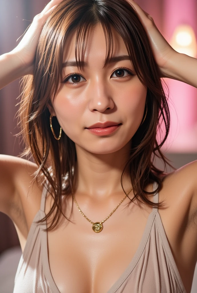 (masterpiece, Highest quality:1.2), One girl, solo, whole body ((Erect nipples)),Show me a woman who will surprise everyone.、I want to show my nakedness、She is completely naked and showing her breasts and genitals、The nipples are pale pink,、No clothes、She boldly shows her naked body to everyone...、Genitals are visible、Leave the background to us、Semi-long hair、Hair is straight、Has a very happy face、Staring straight ahead with a bright smile、Arms crossed、lips slightly pointed.、Bangs slightly messed up by the wind、Looking up from below、Soft Backlight、Earrings、Earrings、Chain Necklaces、