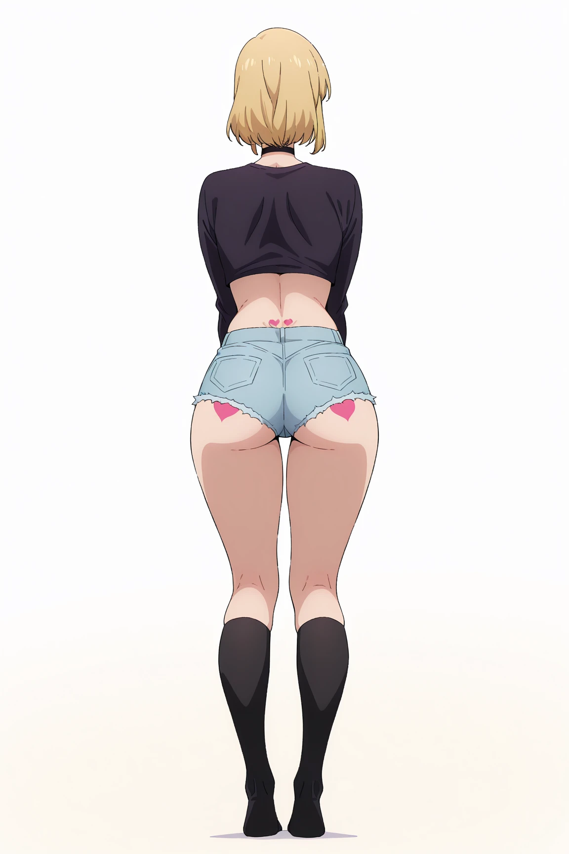 1girl, Solo, High Resolution, Blue eyes, Short Hair,
Large breasts, , From Behind, Tank top, Leggings, shoes, High Details, glancing Parted Lips, curves
