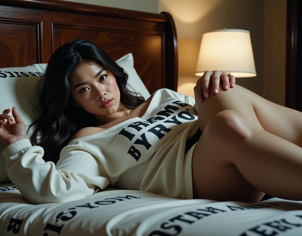 Sexy girl,huge boobes and thighs, visible abs and ,wearing cut sleeve tshirt,white,open window clothes,sitting on bed