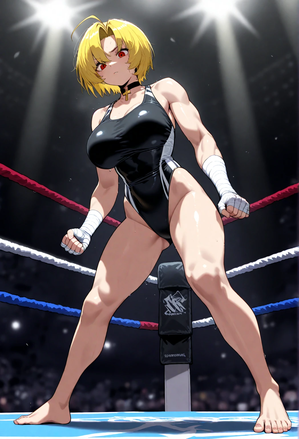 Masterpiece、Highest quality、Full Color、Photorealistic、とても分厚い筋肉女子wrestling、Dynamic Pose、leotard、Dazzling Light、wrestling、An enthusiastic crowd watches、Two very thick muscle girls in sheer latex wrestling outfits posing for a photo、very macho、Sweaty and intense face、4人のマッチョ女子wrestlingラー、Intense sex bae,
