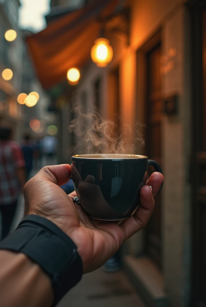 Coffee cup with a man hand