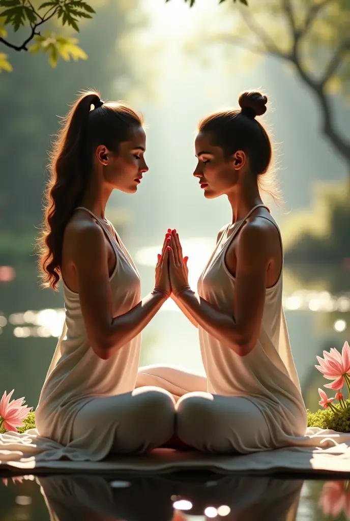 Two people meditating looking at each other