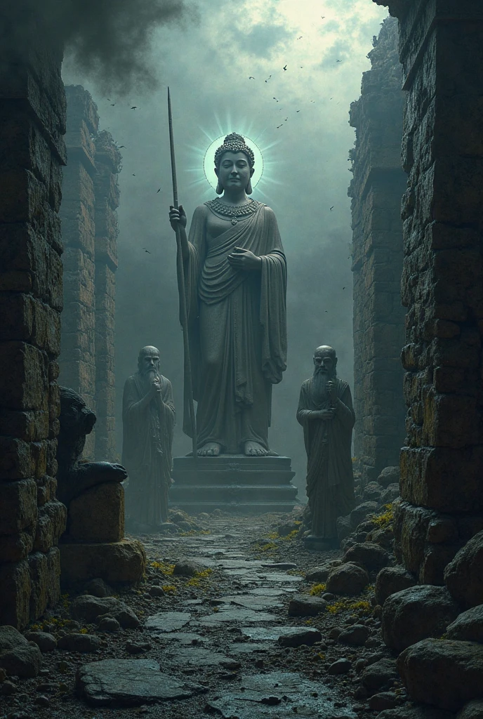 Waterfall, Ruined Buddha Statue, ((parallax: 1.4)), summoning, distortion, veil, sacrifice, gear, (fortress: 1.2), archive, heart, spin, glitch, ((abstract: 1.4)), in the style of Salvador Dali, forelimbs, dance, gaseous state, merge, nostalgia, pool of water, purgatory, (ruined city), detailed background, landscape, encryption, vividness, will, (react: 1.2), Buddha Statue Ethereal Astral Odyssey, Epic cinematic, masterpiece