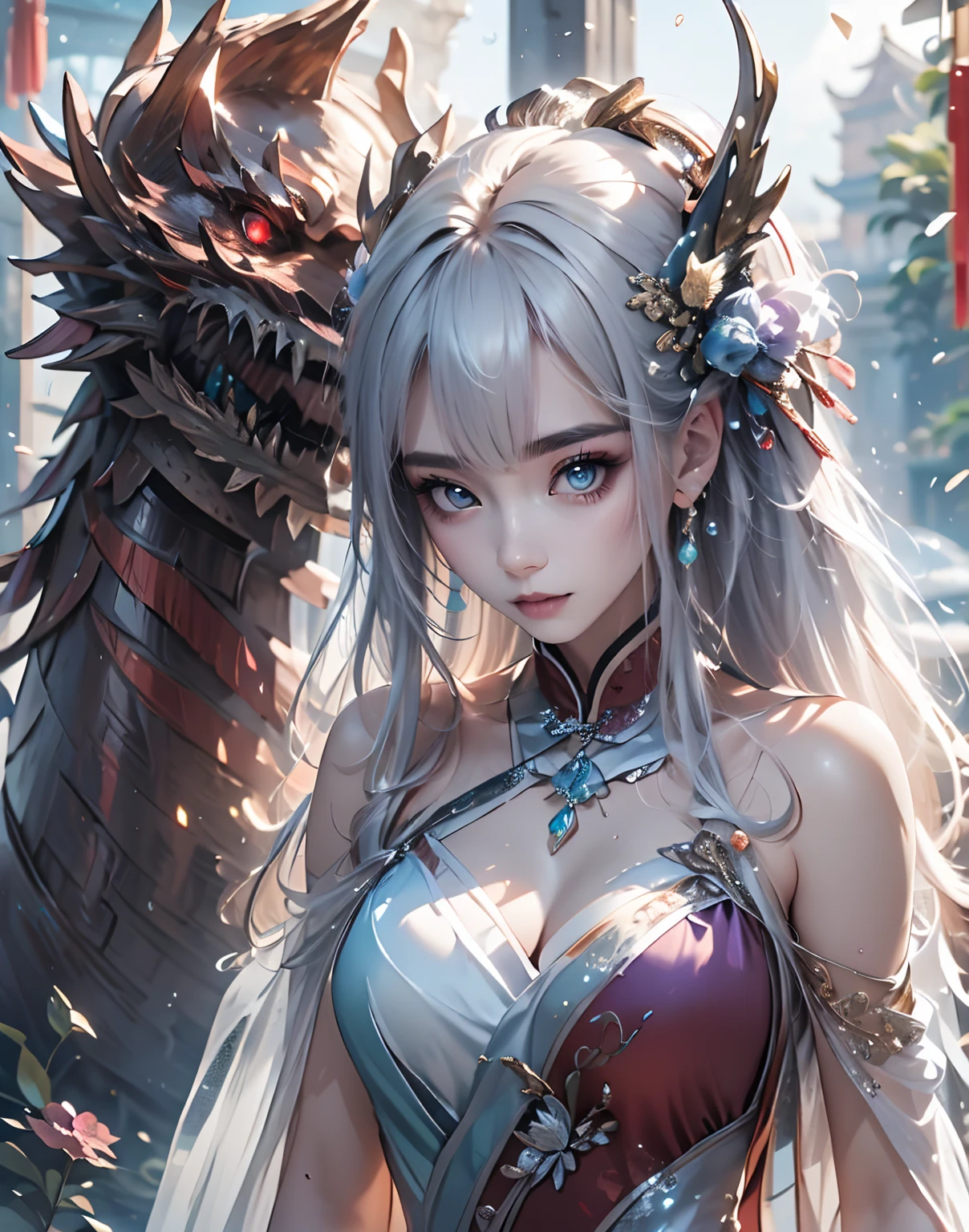 high quality,HD,16K,Sharp Line,1 Girl,fantasy, (Fire Spirits),Pretty Face, Large Breasts, Beautiful legs,In the mountains,Focus Girl,detailed Pretty Face,Detailed clothes,beautiful eyes,Cool,Sexy,Dynamic Angle,穿着华服的神明Strike a pose拍照, Ancient mysterious sexy goddess, Traditional beauty woman, Beautiful female warrior god of war , Beautiful sexy goddess, Gorgeous role-playing, high, Beautiful young girl, Beautiful woman, 华丽Beautiful woman, Complex clothing,Chinese Mystical Aesthetics, Beautiful Asian ancient mysterious girl, Extremely detailed shot of the goddess, Jaw-dropping sexy beauty, Big breasts deep neckline sexy belly button(butt), (bedroom), (Sexy Girls), masterpiece, best quality, Bangs, blush, Chest, clavicle, Eyebrows visible through hair, (Gradient red and gold hair), Jewelry, Long hair,Bright Eyes, ring, (solitary), illustration, fashionable, miss, Strike a pose, background, element, confident, Express, Accessories, majestic, striking, key point, Dynamic poses, ((plump)), (black))Woman in transparent dress,Viewer,(((Full breasts, Keeley University))),Slim waist,(Navel exposed,Bare waist), Long hair, extreme detailed details, 详细的fantasy艺术, Stunning character art, Beautiful and exquisite character art, Beautiful transparent dress, Very detailed, Large Breasts,Chest,Golden ratio figure,Beautiful figure,Ultra wide-angle shooting,Full body shot拍摄,Body close-up,Full body shot,Wearing a pleated tulle skirt,柔和动漫illustration, 柔和的深色background,Fujifilm XT3 Clear focus, f 5.6, High Detail, Clear focus,(Wearing openwork clothing),, (Natural light), (Tempting)translucent, Good velvet quality, Compared, Divine Light,, Silver hair, 天空background, Absolute Strength,Female Shinmei,穿着性感丝绸的Female Shinmei,,Large Breasts,Chest,Golden ratio figure,Beautiful figure,Ultra wide-angle shooting,Full body shot,Body close-up,Full body shot, Wearing a tulle dress, Model shooting style, Large Breasts,饱满Chest,Golden ratio figure,Beautiful figure,(Extremely detailed CG 8k wallpaper unit), The most beautiful artistic photos in the world, , 8K 超HD, ) on the beach,Sexy lazy posture,Sexy seductive expression,best quality,masterpiece,Ultra-high resolution,(Practical:1.4),original photo,Ultra-high resolution