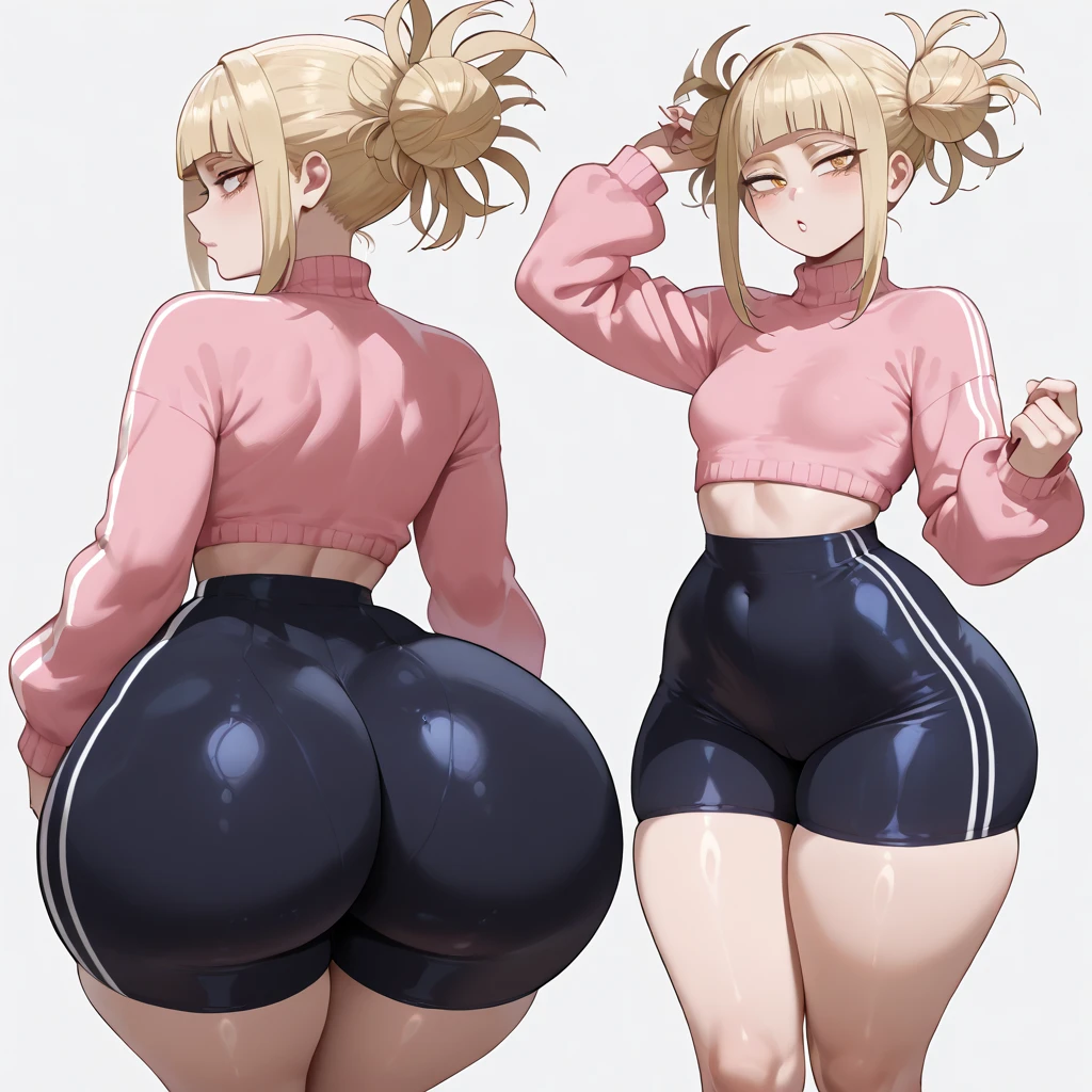 ((melhor qualidade)), ((obra de arte)), (detalhado), uma mulher adulta, olhando pro espectador, rosto perfeito, quadris largos e macios, focus on glutes, big, soft glutes, seios macios, seios lindos e marcados, back view, blusa banca, hidden hands, magra, shy, corada, em plano de fundo VAZIO, seios grandes, linda, duplo v, black pants, vergonha, perky glutes, cabelo curto, cabelo vermelho, olhar com vergonha, corada, sexy, sexy, garota de anime com bunda grande em shorts de couro preto e blusa preta, fofosexyrobutts, Oppai, curvando-se, Coxas grossas, Oppai, estilo de anime ecchi, detalhes finos. linha de frente das meninas, ecchi, Oppai proportions, (SFW)