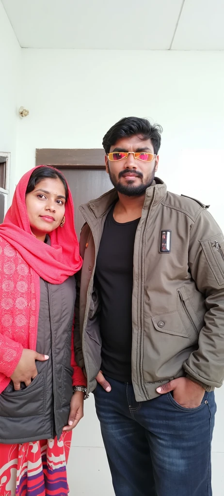 8k, ultra realistic, highly detailed, masterpiece, award winning picture, a couple, wedding portrait, indian style wedding,groom & bridal, standing,near , bonfire,wear wedding dress,sun set ,in marriage garden, tress, --auto --s2