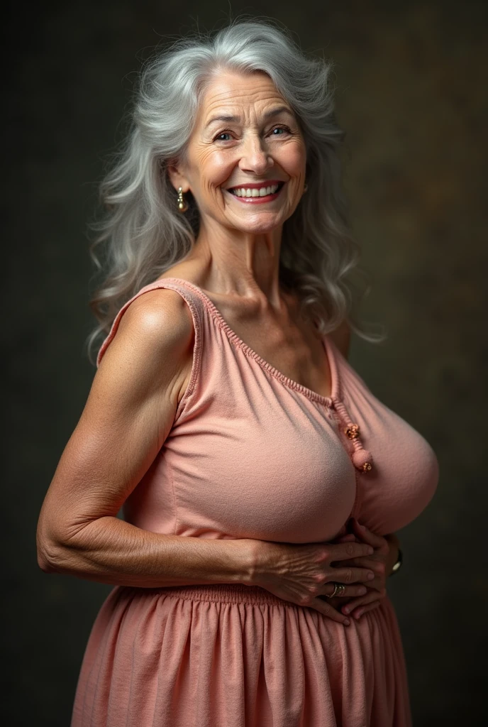 photograph, リアルなphotograph, highest quality, highest quality, 85-year-Wife with gray hair, Captivating look, Top Good, Old grey hair, Naked fat body, blue eyes, She has many wrinkles on her face, Sexy pose, Wife, Wrinkled old body, Fine wrinkles (European old lady)Correct eye position, showing whole body, whole body, whole body visible, Perfect Visible Background, One, Large saggy breasts、Fully exposed breasts