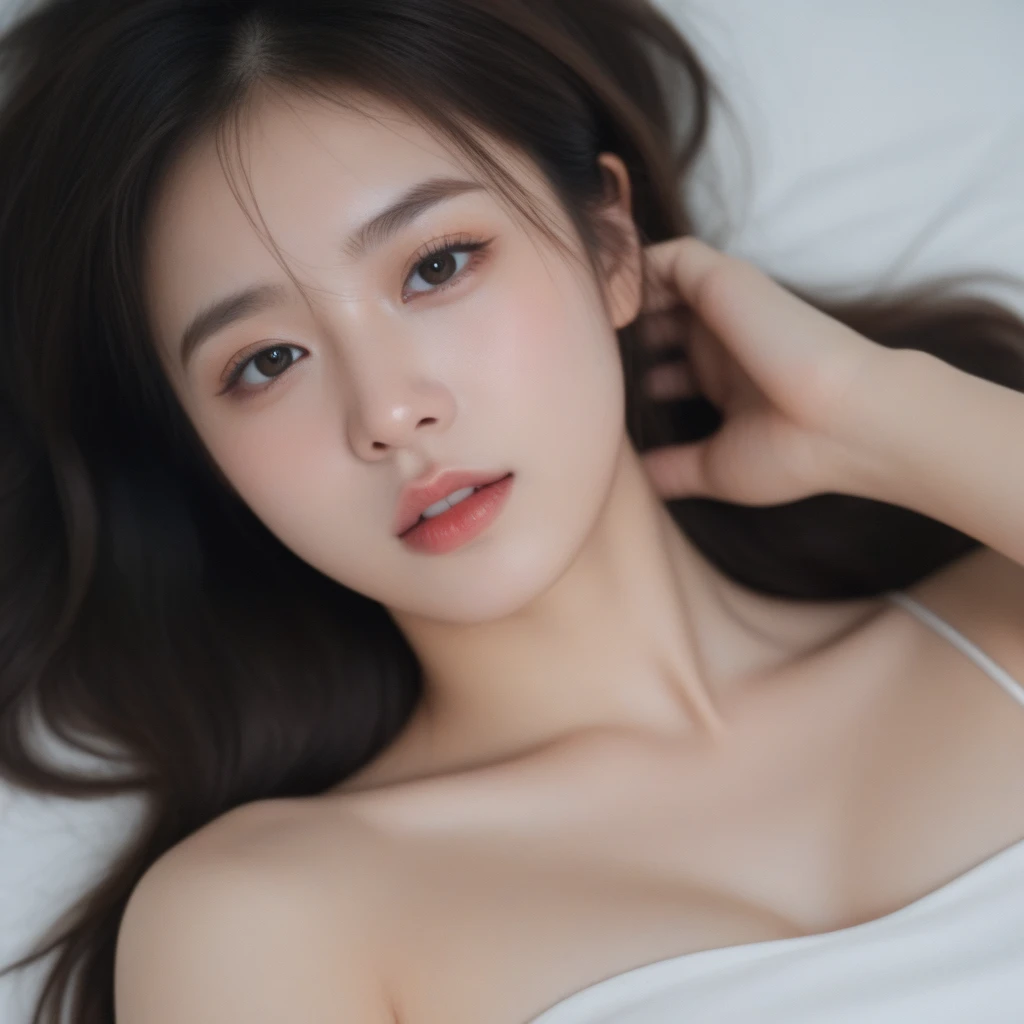 ((Top quality, 8k, Masterpiece: 1.3)), beauty, hidden face, 1 girl, beauty: 1.3, slender abs: 1.1, beautiful clothing, random hairstyle, (sitting on bed), ultra-detailed face, highly detailed lips, detailed eyes, double eyelids, exposed cleavage,