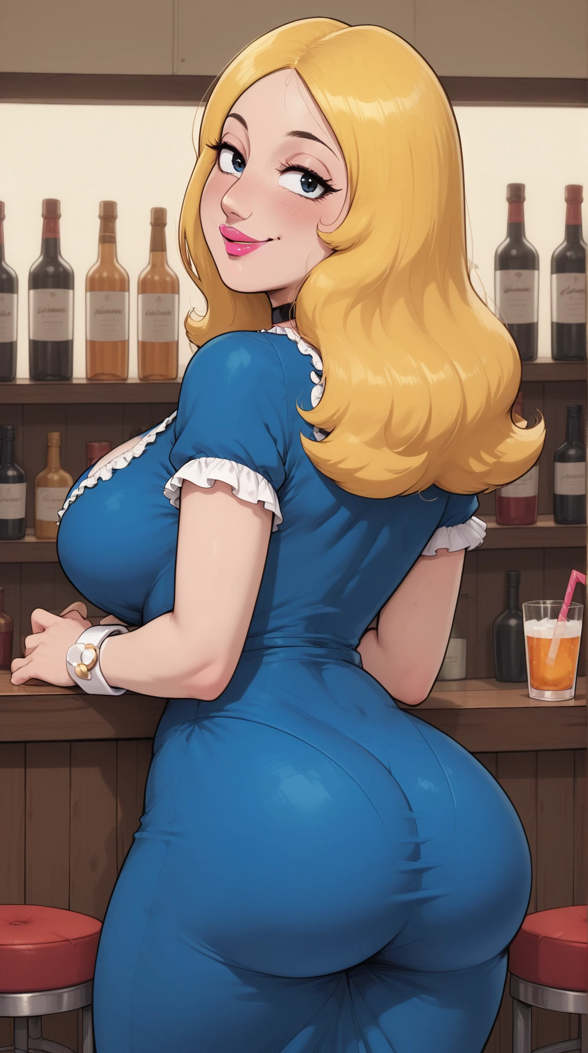  Masterpiece, ((8 0 s art  style:1.4)), ((330 lb)), the beauty of a goddess, enhancer image, ultra-detailed face, ((front view)), provocative pose, blonde, ((braid)), caucasian, ((sex seductive look)), ((waitress blue outfit)), (waitress hat), ((white apron)). ((sit)), ((legs spread)), ((glossy skin)), ((oiled skin)), ((smiling)), ((MASSIVE MUSCLES)), ((RIPPED)), stunning, smooth, ((eyeliner)), (curvy:1.5), simetric, ((wide hips)), ((hourglass waist)), (epic penis), perfect proportions, red lips, ultra realistic, thick, cinematic light, ((diner background)), ((perfect eyes)), blue eyes, futanari, ((crowd:1.3)), ((massive lips))