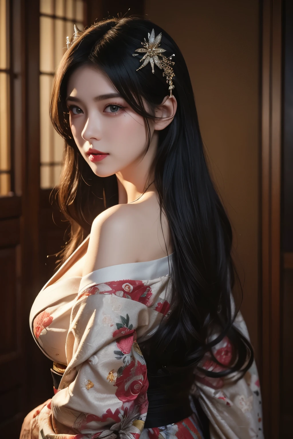 High-quality work,Realistic works,Super premium graphics,8K HD CG works,high quality graphics,High-definition and exquisite CG works,10x pixels,Ultra-fine details:1.1,Advanced technical details:1.1Realistic photo effects,Interior lighting effects:1.5,natural soft light:1.5. Light effect(Virtual light effects:1.8),ultra high resolution,shining dress,sliver long hair,silber hair,transparenthair,high detailed hair(Quality hair details:1.1)Clear eyes,Double eyelids look good,Sharp eye makeup, Create exquisite eyelash makeup, tthin eyebrows, Ultra-detailed eyes,a tall nose, lovely red lips, rosey cheeks, With delicate makeup on her face , pretty face, The face shape is perfectly proportioned,(Advanced facial details:1.1)A stunning anime villainess with long black hair and crimson eyes stands at the top of a moonlit tower, her flowing kimono blending dark elegance with delicate floral patterns. A calm, sly smile plays on her lips as she gazes down at the quiet city below. She’s not evil for power—she’s driven by a twisted sense of justice and past betrayal. Her voice is soft, but every word cuts deep. She manipulates with charm, battles with grace, and her presence leaves everyone torn between fear and fascination. A classic villain you hate to love—and love to fear.
Women's artwork,Dress full body video,Realism,Amazing Cleavage,My eyes are very bright today