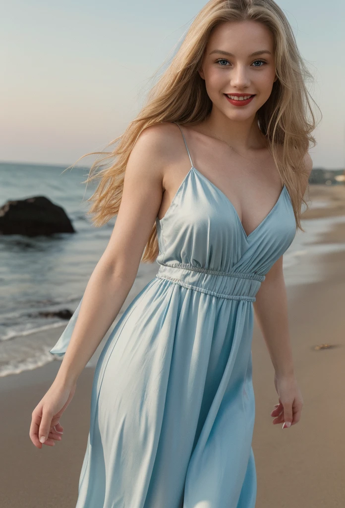 Kristina Pimenova, close-up ethereal girl with soft porcelain Silver pixie short hair, big blue eyes,
Orange Summer Dress, cotton candy, model fashion, thighs,
the ocean in the background, art by wlop, artstation, trending, ultra HD, 4k, detailed anatomy, (shiny skin), ((oiled skin)), dramatic lighting, high contrast, skin indentation, delicate,