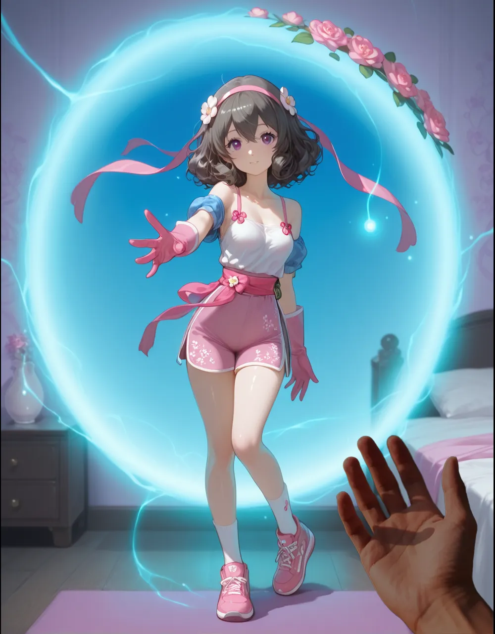 Anime characters flying in the air,The background is bright, trending on cgstation, Smooth anime CG art, Extremely detailed Artgerm, Kawasi, Splash art anime Loli, trending at cgstation, pixiv 3dcg, anime styled digital art, author:Shitao, Makoto Shinkai and Artgerm, Fanart, Anime goddess