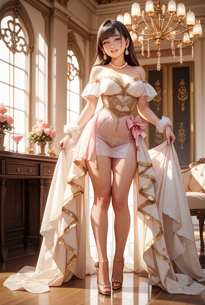 ((anime art style)),(masutepiece),(Best Quality), (Super Detail),((Very delicate and beautiful)),(((Solo))),(One princess in a gorgeous rococo ball gown dress with beautiful embroidery and jewels and voluminous full-length hoop skirts and tuck-up skirts)),Royal Bedroom,(((Dress Skirt Lift Yourself))),((((Gorgeous embroidery and lace panties with jewels,Cameltoe)))),Garter Belt,Focus Pantieling bling)),Long Train,(Gorgeous gemstone jewelry with sparkly),Detailed face and eyes,Eyes Like Gems,cry,((embarrassed)),((Large amount of straight hair,very voluminous and very long hair,Very long straight hair)),(((Colossal tits,long boobs))),cleavage,(gorgeous embroidery and lace),Gorgeous corsage,See-through,Very gorgeous hair ornament,Tiara adorned with sparkly and very gorgeous jewels,ornate ruffles,(hoop skirt,crinoline),((Dynamic Angle)),Looking at Viewer,((Full body)),((Very gorgeous rococo ball gown dress with beautiful embroidery and jewels and voluminous full-length hoop skirt)),Focus Panties,