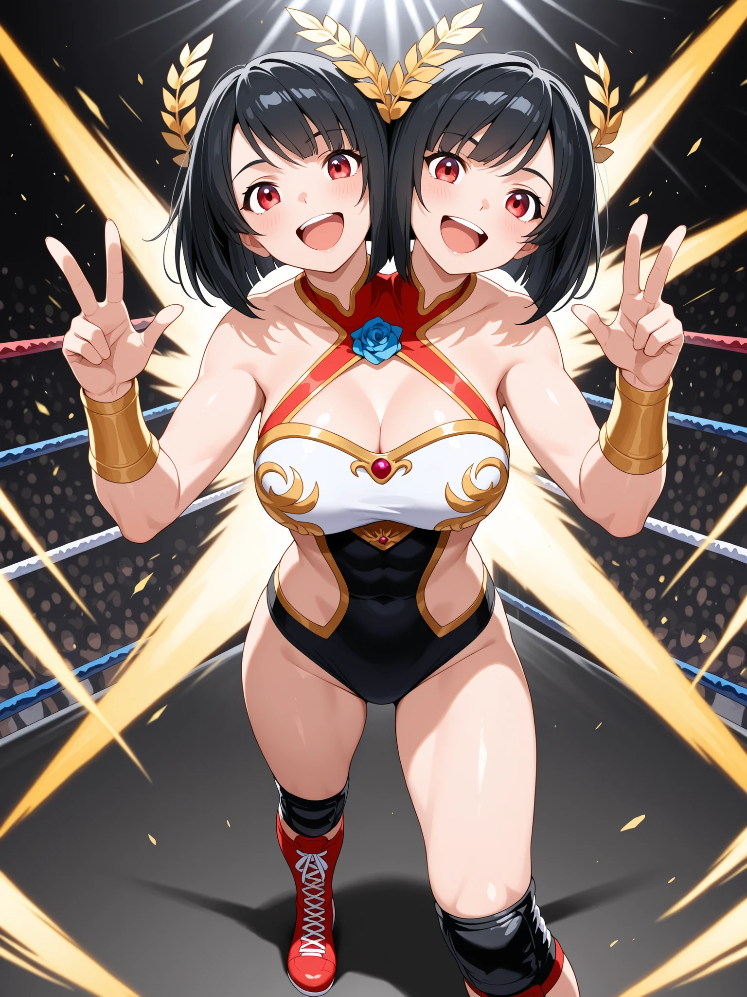 Beautiful woman、 ((Open Finger Gloves, Five Fingers)), (((Women's Mixed Martial Arts, Martial Arts)))、Fighter、和服のFighter、Brown Skin、Rin々Funny face、Fighting Pose、China dress、smile、One Woman