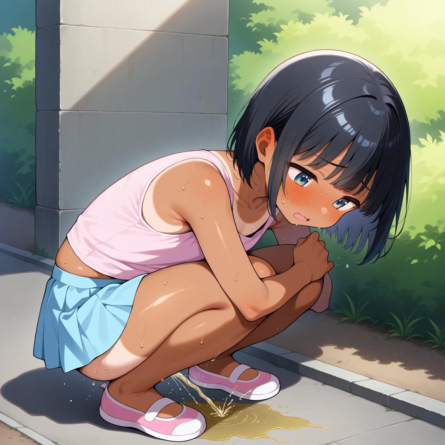 1girl,,tanned body,short hair,bikini,looking viewer,socks,shoes,,nsfw,(((cum)