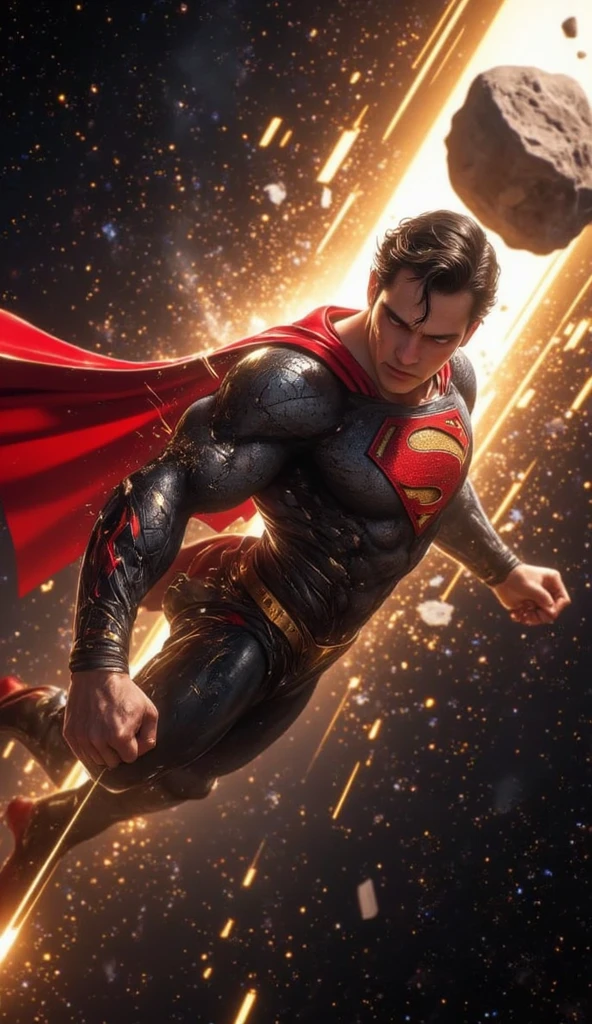 Homem aranha com roupa do super Man ao sol durante meia noite