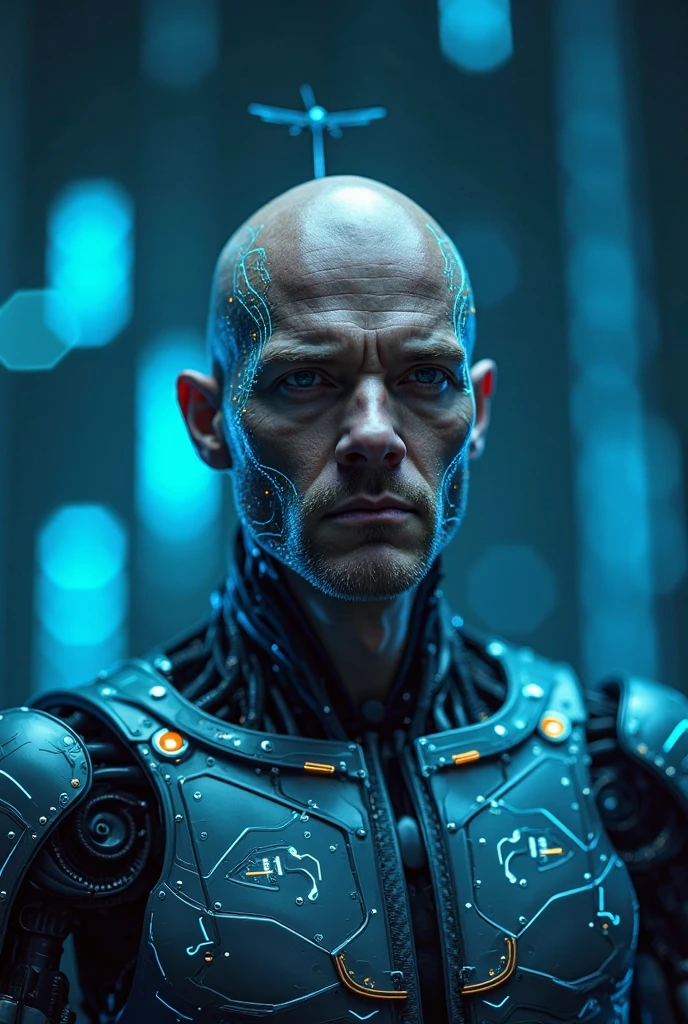 (cinestill 800:1.2) borg, cyborg (woman:1.2), gray skin, veins, metal armor, cable, eyepatch, sci-fi, dystopian, detailed eyes, blue eyes, bald, flat chest, detailed face, realistic,