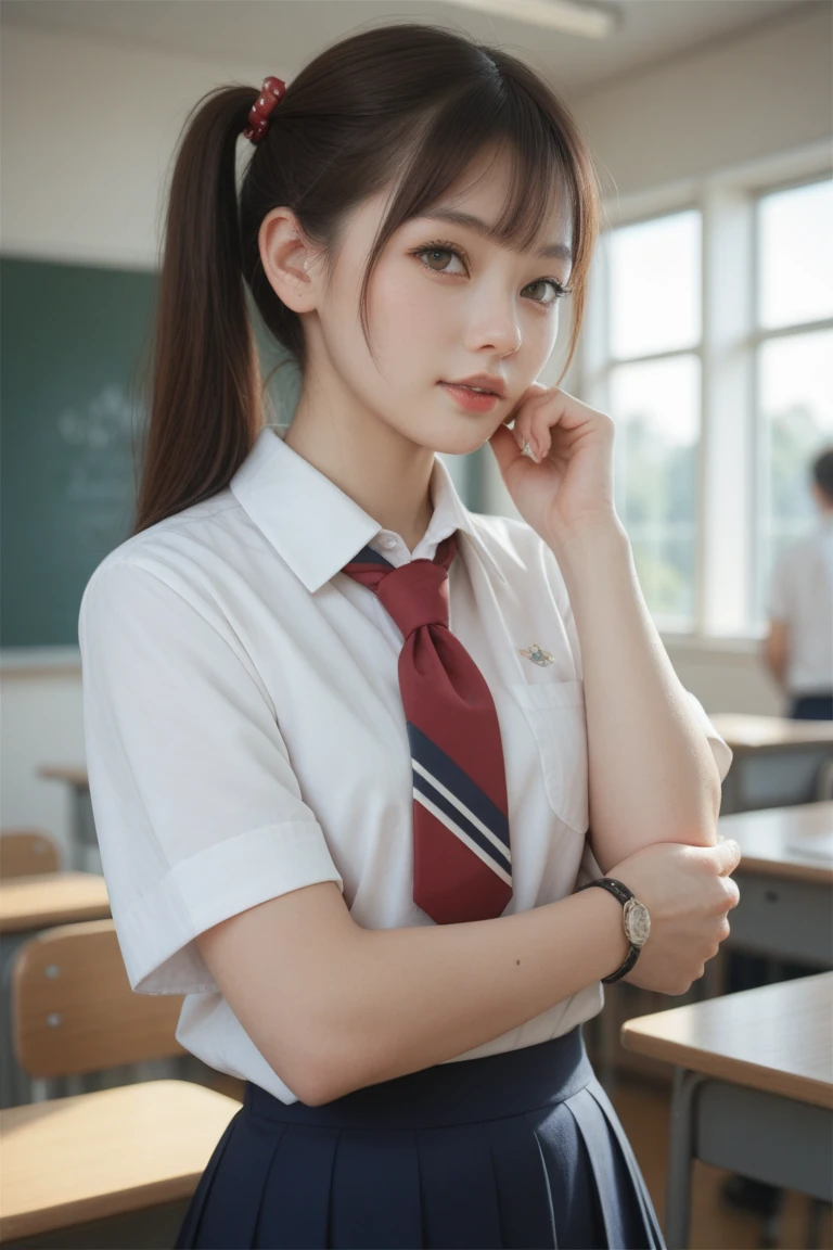 (Showing off panties:1.2), (Professional portrait, Realistic and perfectly shaped subjects:1.3), (masterpiece, highest quality:1.2), (Realistic, Ultra-realistic, Realistic:1.3), (ultra High resolution), High resolution, Intricate details, Super detailed, (Highly detailed CG, unity 8k wallpaper:1.3), Clear image,
break
(1 Japanese girl, ), (cute, Slender figure), (Perfect Anatomy, Correct limbs:1.2), (Perfect hands), Perfect Arms, Beautiful and delicate face down to the last detail, Beautiful and delicate eye and eye highlights, (Very thin and delicate、not too long lashes), (Captivating eyes, Beautifully detailed eyes and face), light makeup, Pink Lip, Lip gloss, Stylish face, (Shiny skin, Realistic skin detail), Brown Hair, medium chest
break
((school uniform)), (High school girl), (Black socks), shirt open
break
classroom, Sitting in a chair, (Cowboy Shot), break
(((blush:1.4))), ((Embarrassing:1.4)), (((shy:1.5)))
break
from below
break