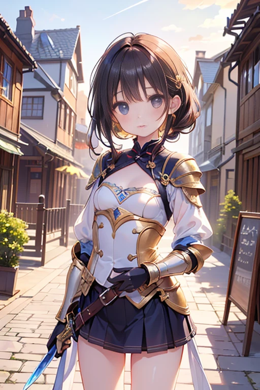 masterpiece, absurd, Fine details, Human Development Report,highly detailed armor with gold plating, shiny armor, Reality,Programmable Logic Devices_armor, a female knight in armor, wearing Programmable Logic Devices_armor, Blue scarf