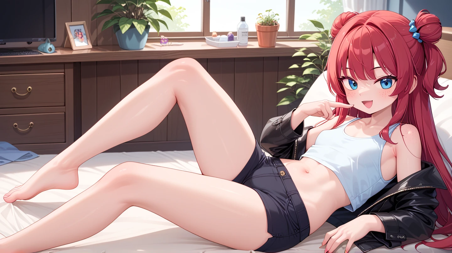 Two dimensions,otaku,lying on bed,Tangled in charging cable,Play,There are many plugs and cords on the floor,Very many threads,Charging cable wrapped around body,Charging line white,Takeaway on the floor,Play,up-close,The human body is perfectly structured,high quality,High pixel,Fair-skinned