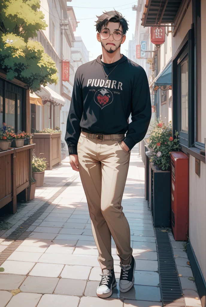 18 year old adolescent garçon, very short hair, shaved beard, dans l'morbid obesity, poids environ 200 kilogrammes, renter debuts bras croisés, avec un t-shirt gris, un jogging noir et des chaussures gris clair, gives a beautiful piece