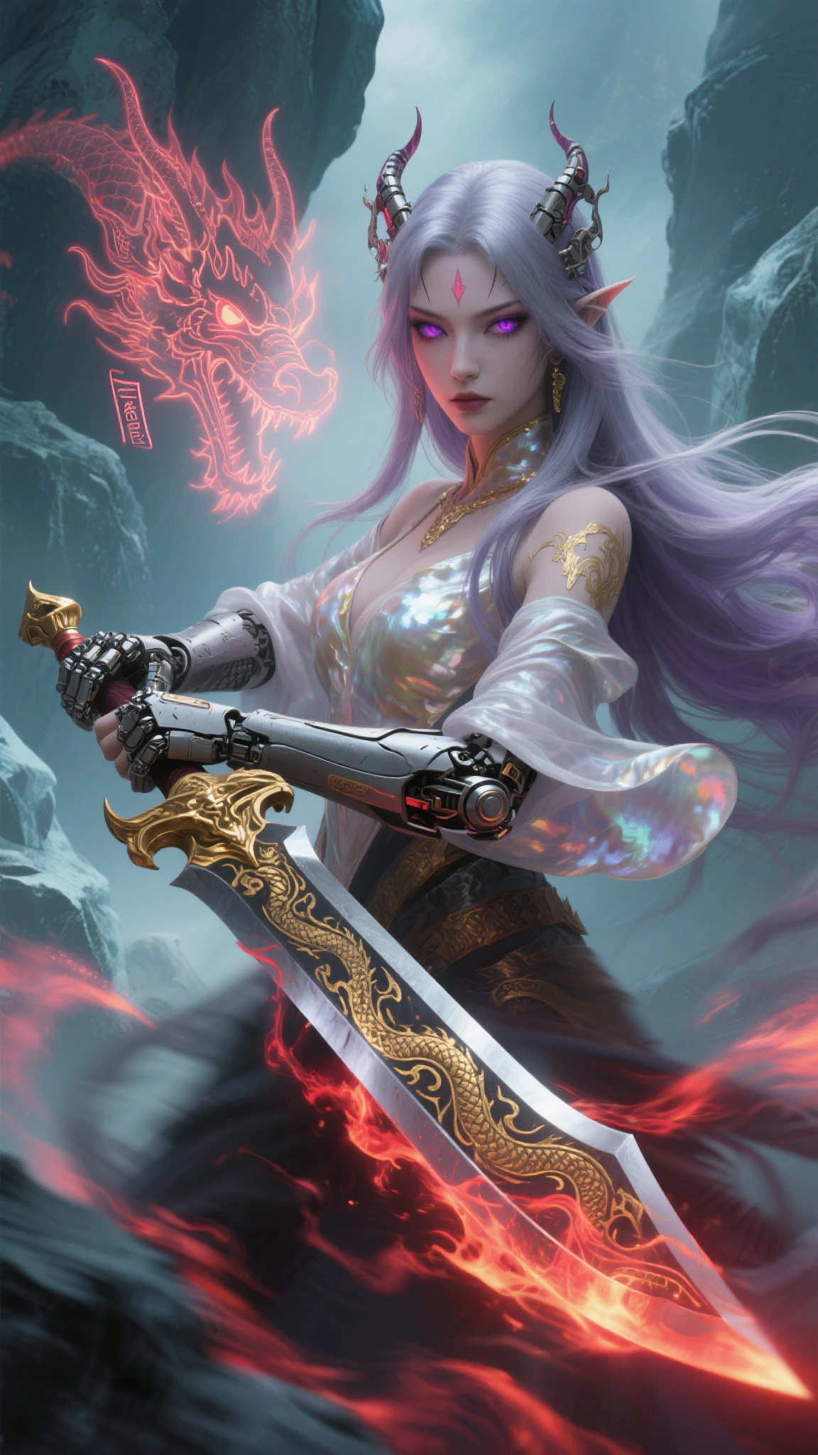 highest quality、Surreal、Perfect Anatomy、Crowded busy street、Surrounded by spectators、Crowd、Wet and shiny white skin、Sweat dripping all over the body、Slender model figure、Ahegao、Silver Hair、soaked、Super small face、Collars and Leads、Large cleavage、Cyberpunk City、photo shoot、Maid、Japanese sword、tattoo、